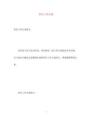 店长工作计划2
