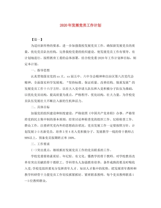 2020年发展党员工作计划