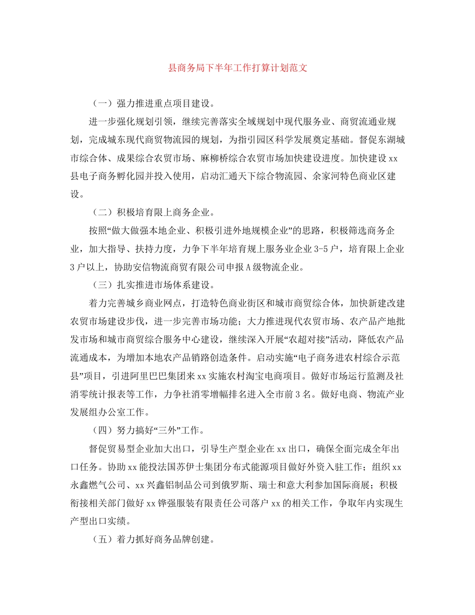 县商务局下半年工作打算计划范文_第1页