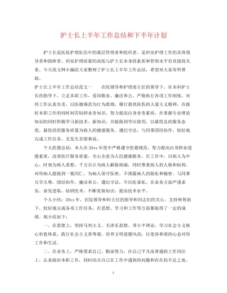 护士长上半年工作总结和下半年计划