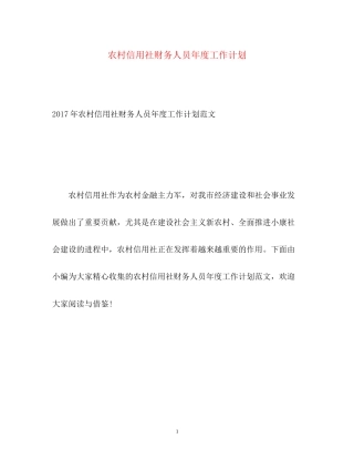 农村信用社财务人员年度工作计划2