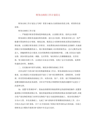 财务出纳的工作计划范文
