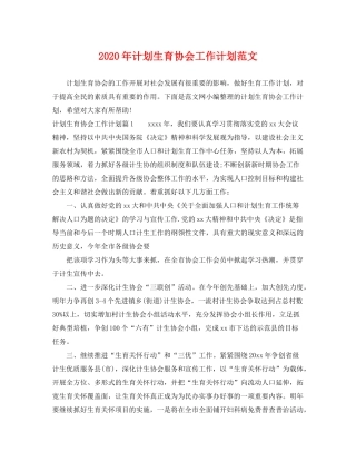 2020年计划生育协会工作计划范文