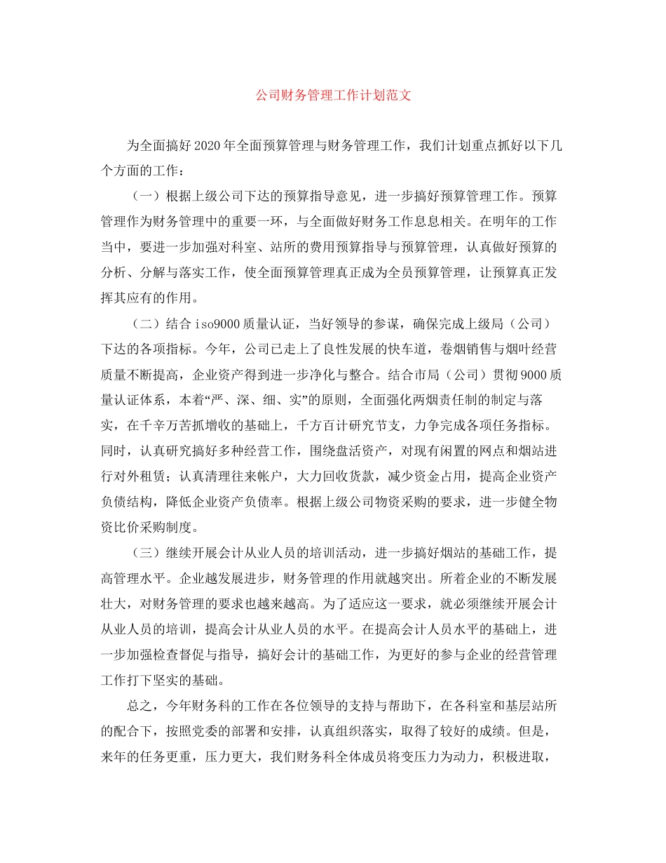 公司财务管理工作计划范文_第1页
