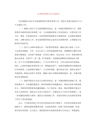 公司财务管理工作计划范文