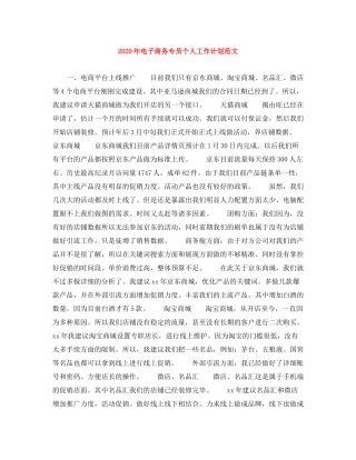 2020年电子商务专员个人工作计划范文