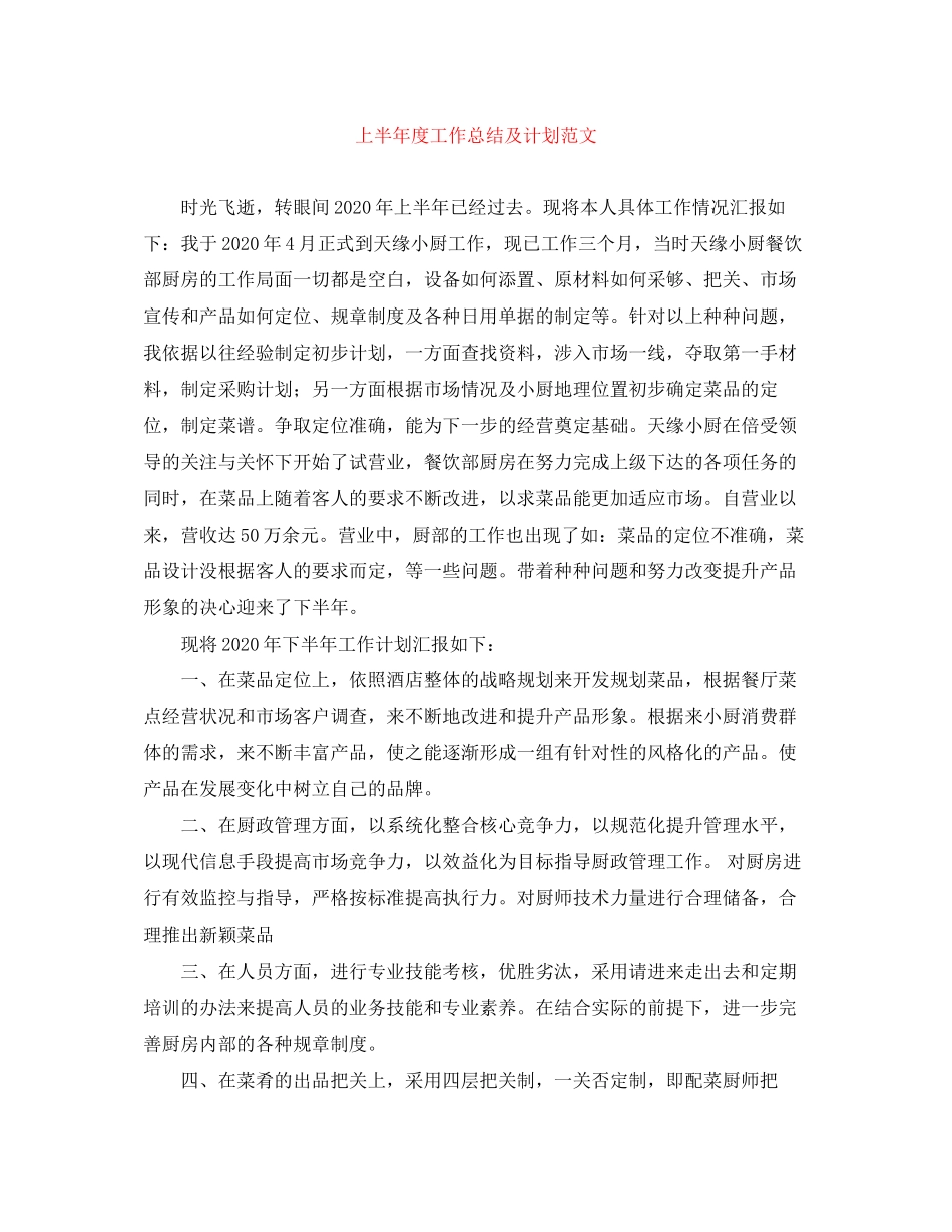 上半年度工作总结及计划范文_第1页