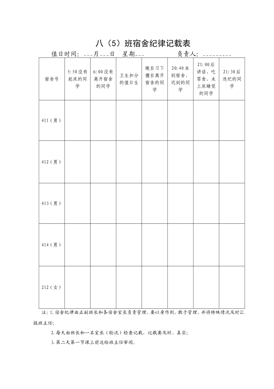 宿舍纪律记载表_第1页