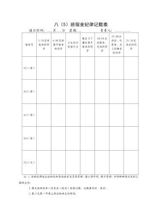 宿舍纪律记载表