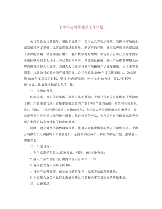 下半年公司营业员工作计划