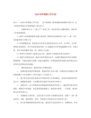 2020年护理部工作计划