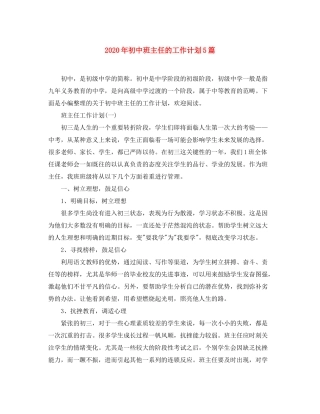 2020年初中班主任的工作计划5篇
