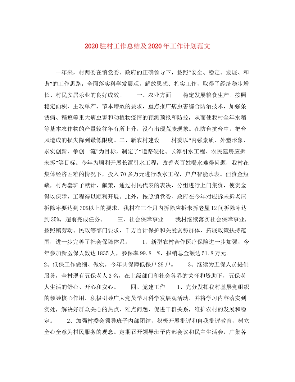 驻村工作总结及年工作计划范文_第1页