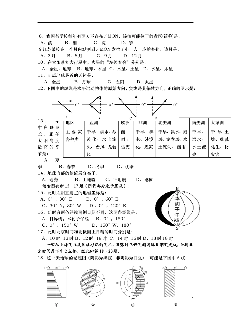 行星地球测试题_第2页