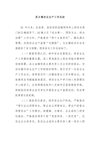 某乡镇安全生产工作总结