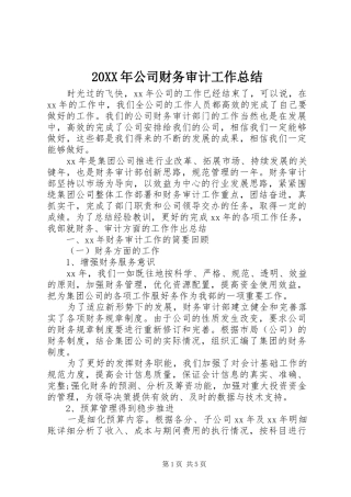 20XX年公司财务审计工作总结