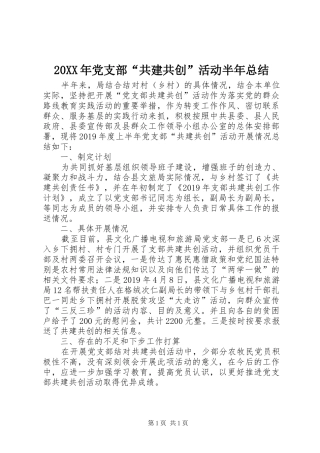 20XX年党支部“共建共创”活动半年总结