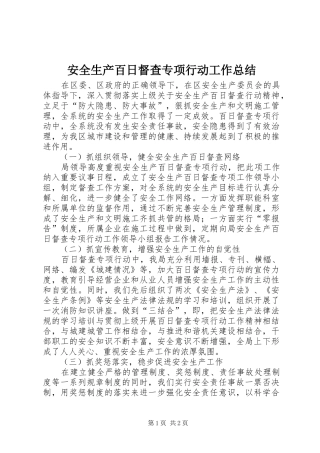 安全生产百日督查专项行动工作总结 