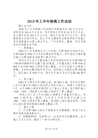 202X年上半年剥离工作总结