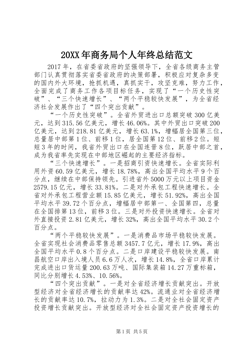 20XX年商务局个人年终总结范文_第1页