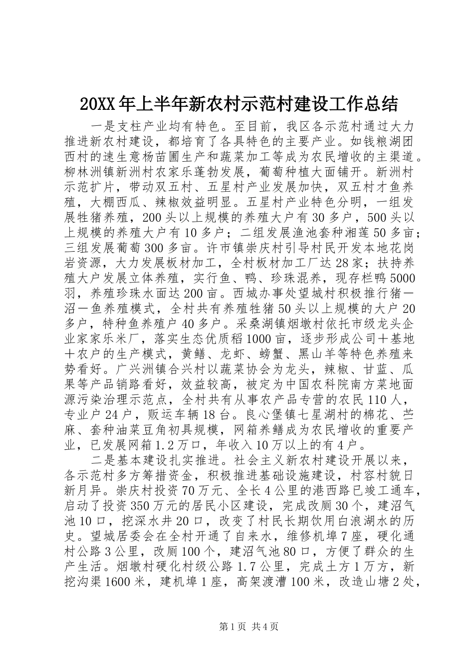 20XX年上半年新农村示范村建设工作总结 _第1页