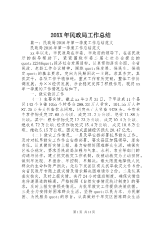 20XX年民政局工作总结