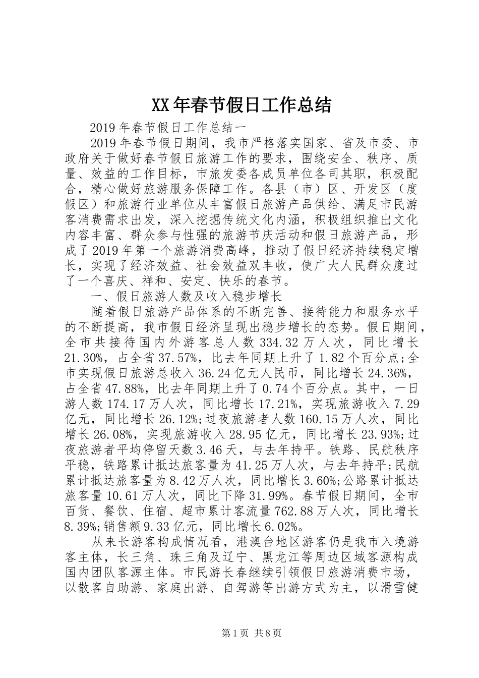 XX年春节假日工作总结 _第1页