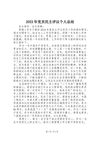 20XX年党员民主评议个人总结