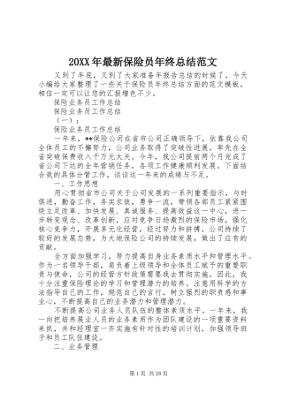 20XX年最新保险员年终总结范文