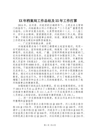 XX年档案局工作总结及XX年工作打算 