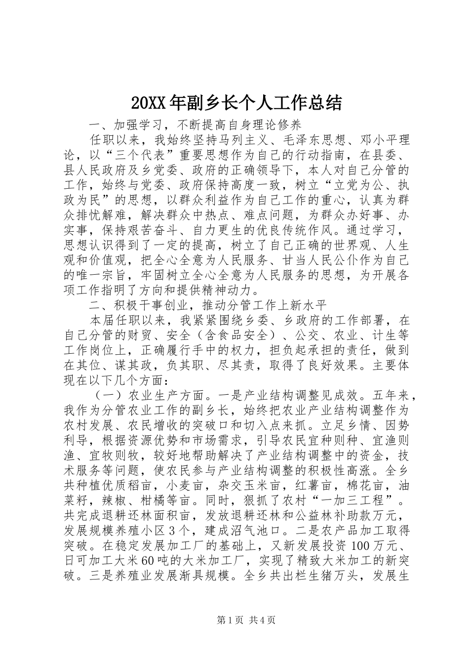 20XX年副乡长个人工作总结_第1页