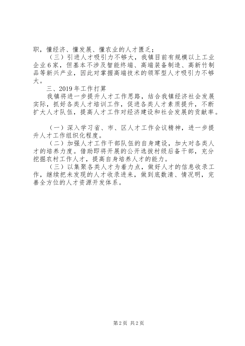 202X年度乡镇人才工作总结和XX年工作打算_第2页