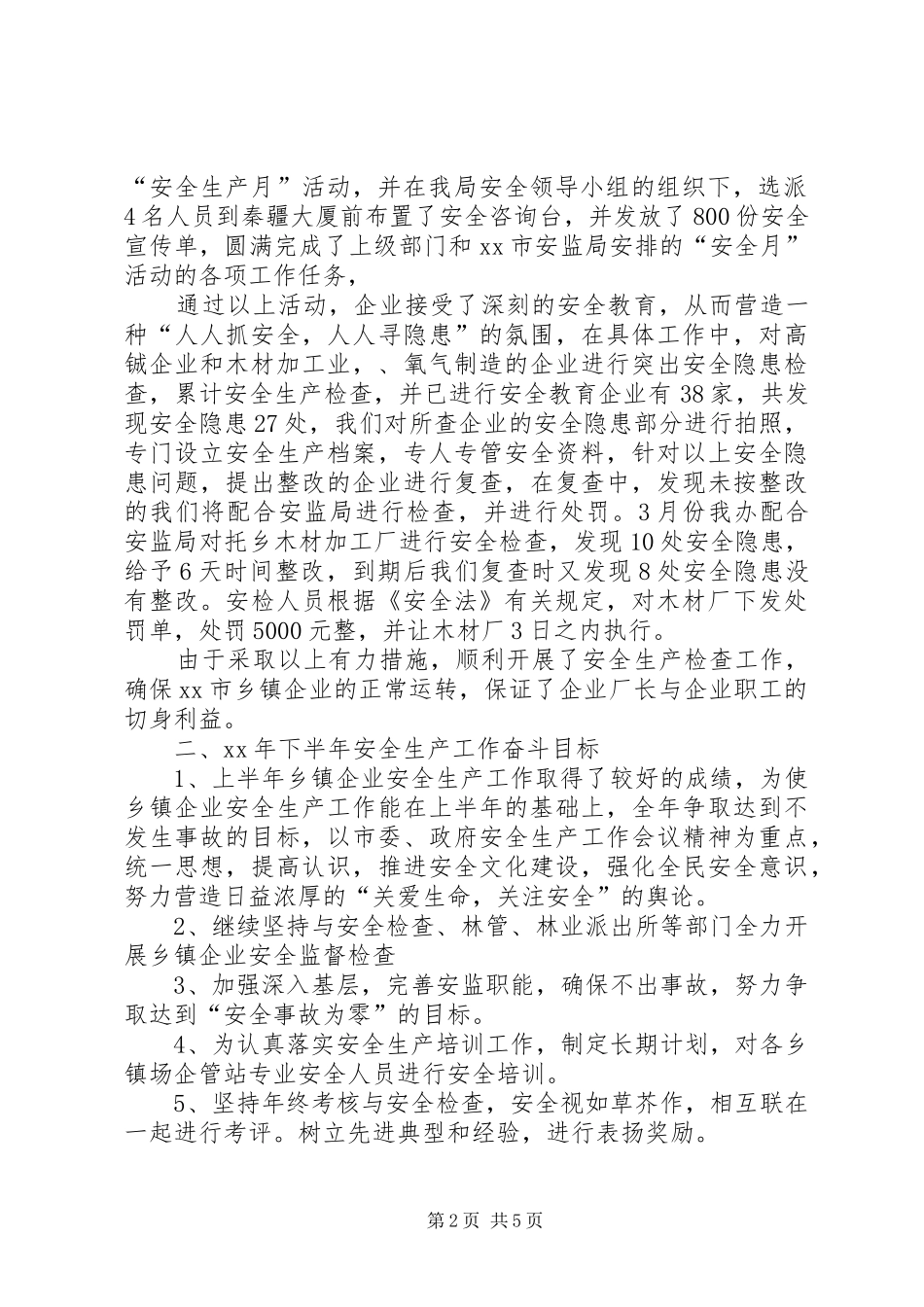 上半年乡镇企业安全生产工作总结(精选多篇) _第2页