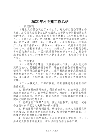20XX年村党建工作总结