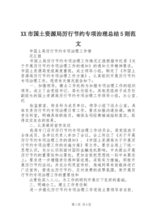 XX市国土资源局厉行节约专项治理总结5则范文 