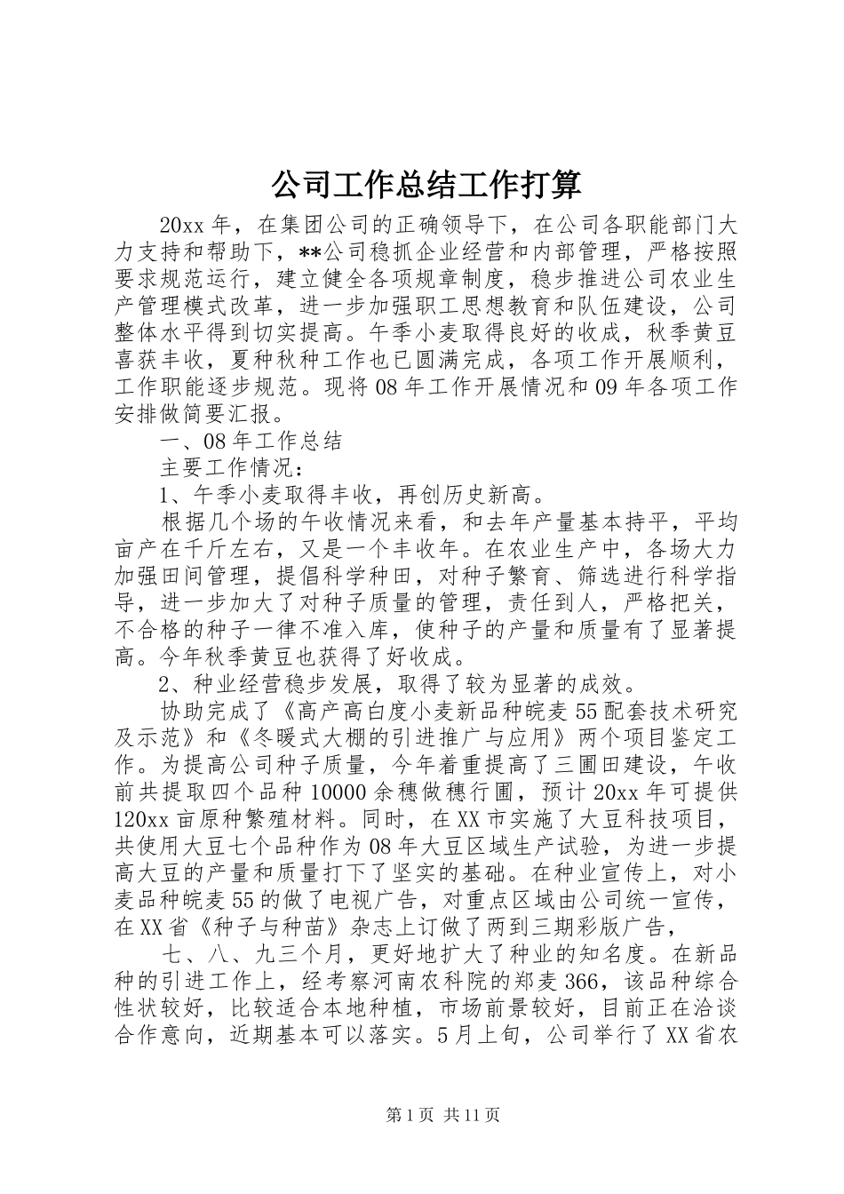 公司工作总结工作打算 _第1页