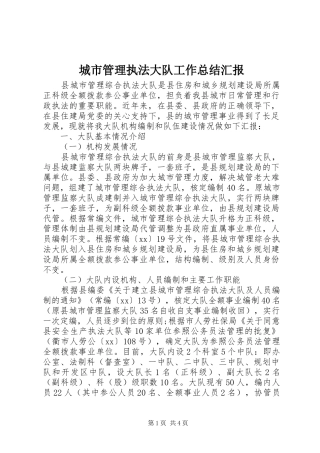 城市管理执法大队工作总结汇报 