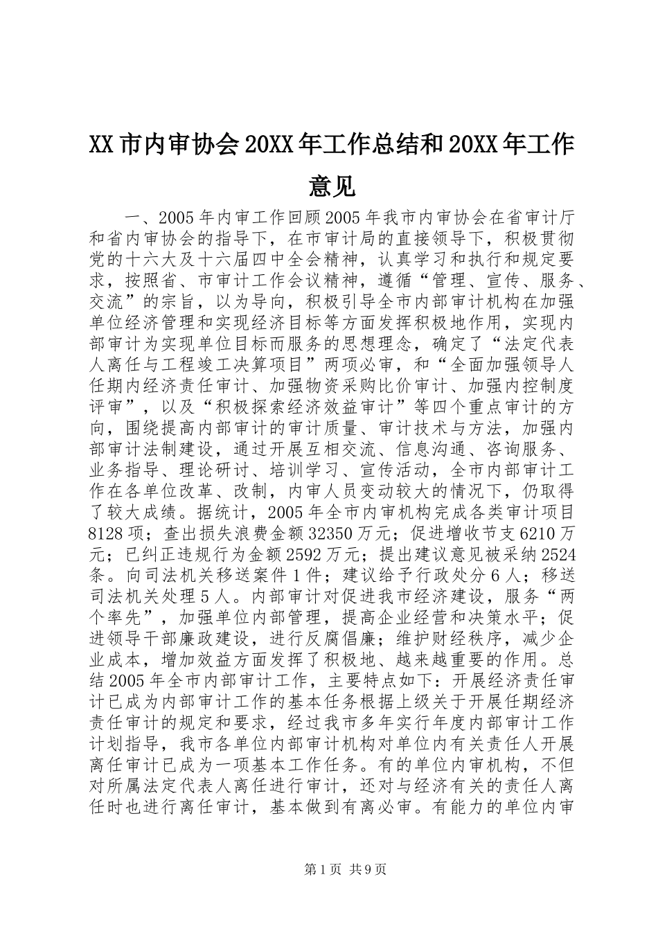 XX市内审协会20XX年工作总结和20XX年工作意见_第1页