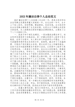 20XX年廉洁自律个人总结范文