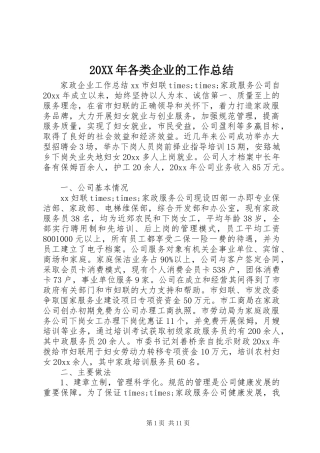 20XX年各类企业的工作总结