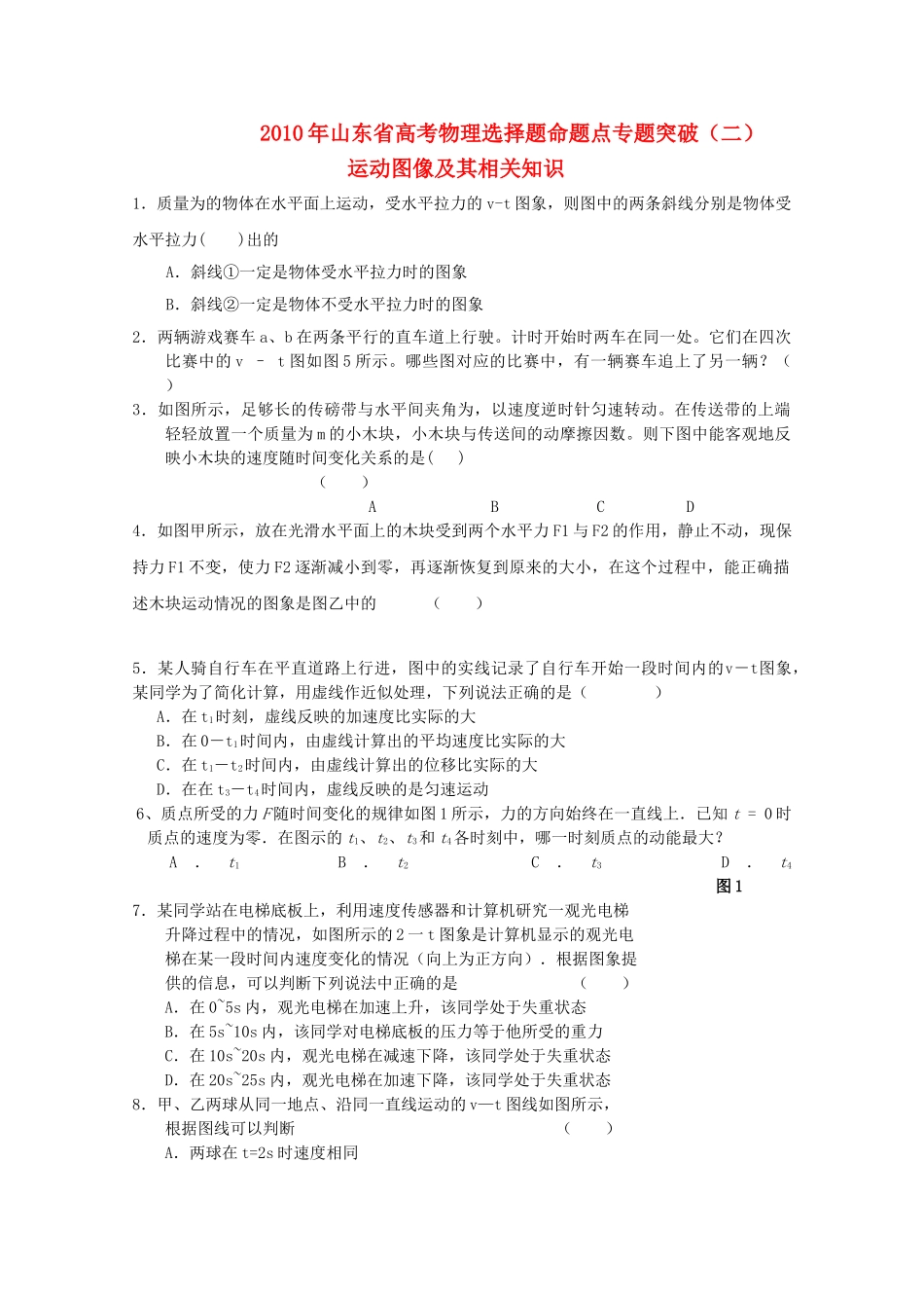 山东省高考物理选择题命题点专题突破二 _第1页