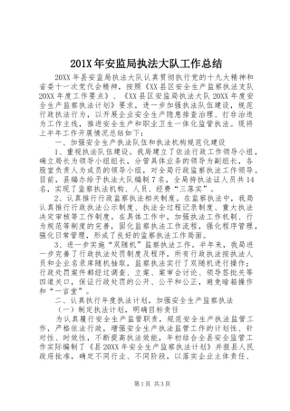 202X年安监局执法大队工作总结