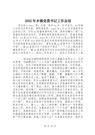 20XX年乡镇党委书记工作总结