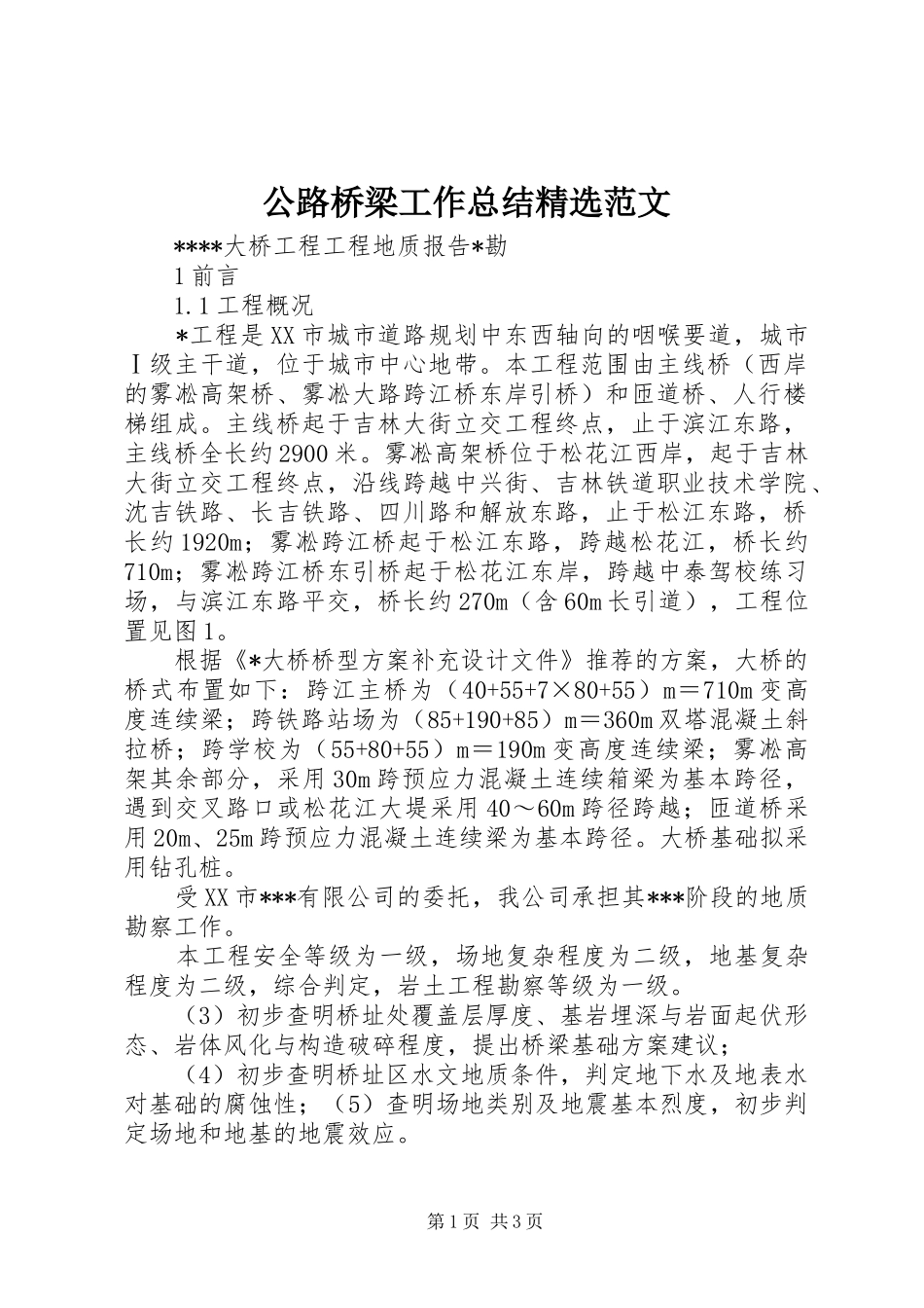 公路桥梁工作总结精选范文 _第1页