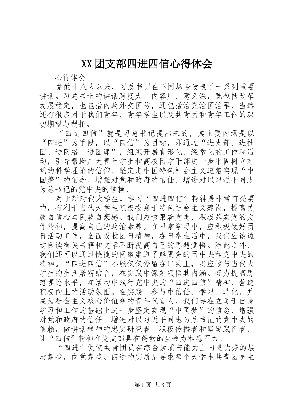 XX团支部四进四信体会心得_第1页
