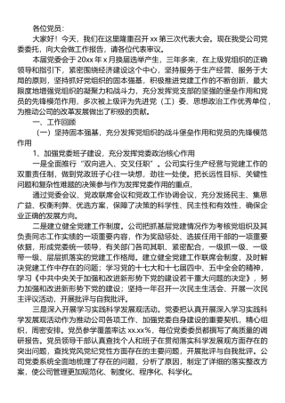 集团党委换届工作报告