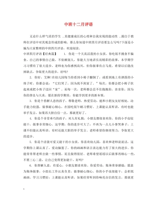 中班十二月评语