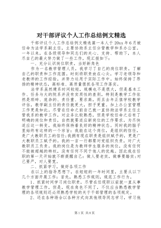 对干部评议个人工作总结例文精选 