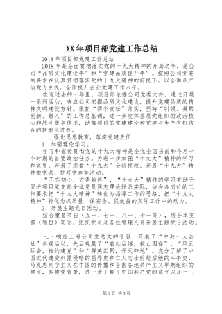 XX年项目部党建工作总结 