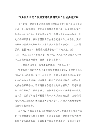 市属国资系统“基层党建提质增效年”行动实施方案